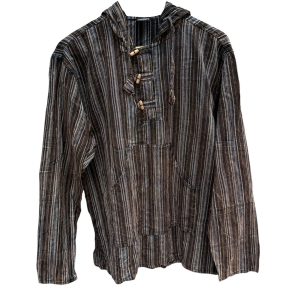 SHOP Therapy Mens Striped Wooden toggles Hoodie, Shirt L Grunge Goth Streetwear - Picture 2 of 9